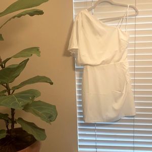 White One Shoulder Fitted Satin Mini Dress